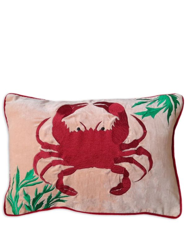 browns Les-Ottomans Pink Crab Embroidered Linen Cushion | Browns Cushions