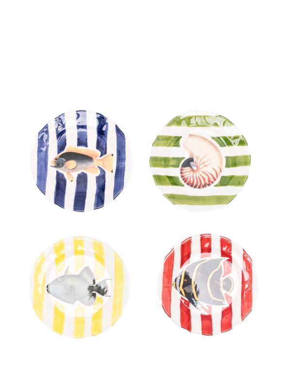 browns Les-Ottomans Sea Stripes plates (set of four) | Browns Plates & Bowls