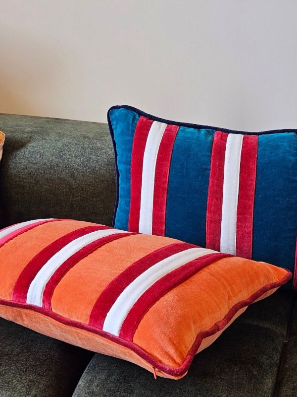 Browns Les-Ottomans Striped Velvet Cushion (60cm X 40cm) | Browns Cushions
