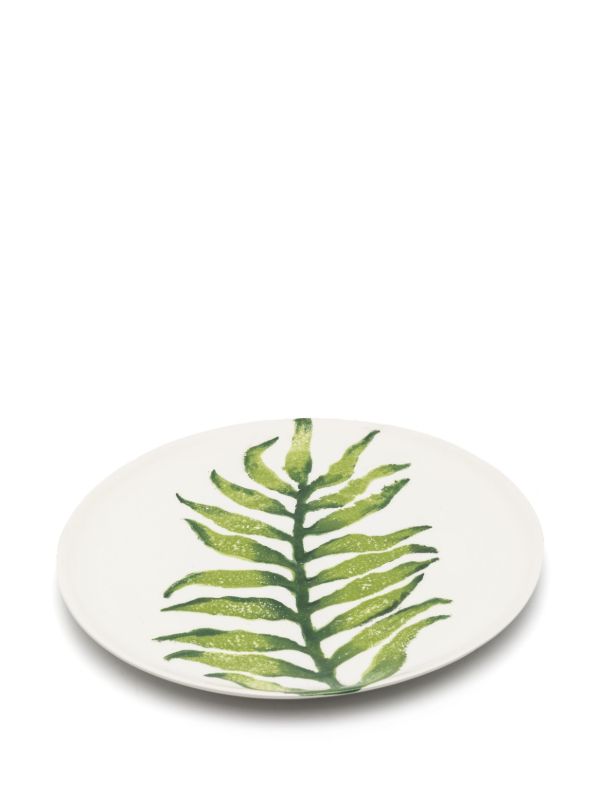 Browns Les-Ottomans White Leaves Ceramic Plates Set | Browns Plates & Bowls