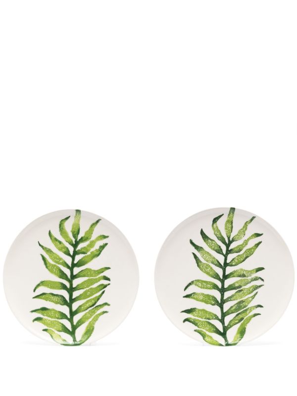 browns Les-Ottomans White Leaves Ceramic Plates Set | Browns Plates & Bowls