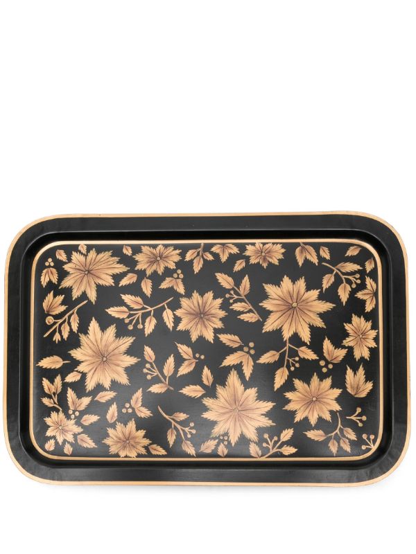 browns Les-Ottomans x Browns Black Floral-Print Iron Tray | Browns Trays