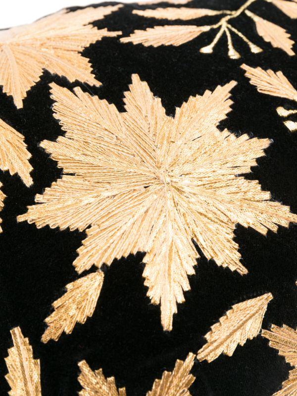 Browns Les-Ottomans X Browns Black Leaf-Embroidered Velvet Cushion | Browns Cushions