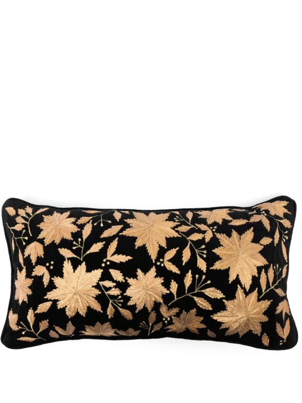 browns Les-Ottomans x Browns Black Leaf-Embroidered Velvet Cushion | Browns Cushions