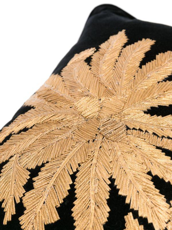Browns Les-Ottomans X Browns Black Palm Tree-Embroidered Velvet Cushion | Browns Cushions