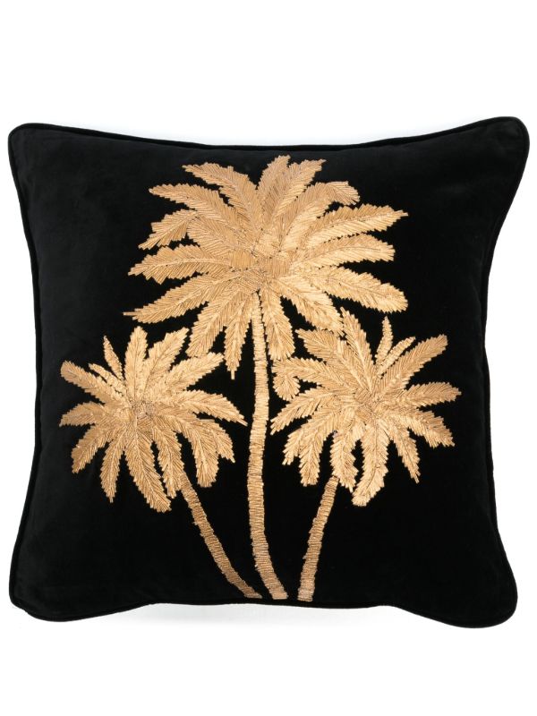 browns Les-Ottomans x Browns Black Palm Tree-Embroidered Velvet Cushion | Browns Cushions