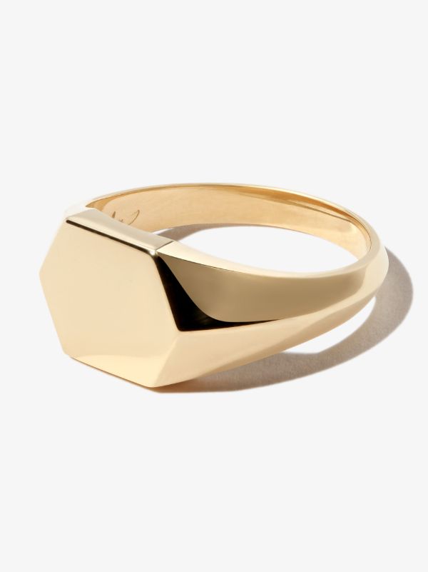 browns Lizzie Mandler Fine Jewelry 18K yellow gold hex knife edge signet ring | Browns Rings