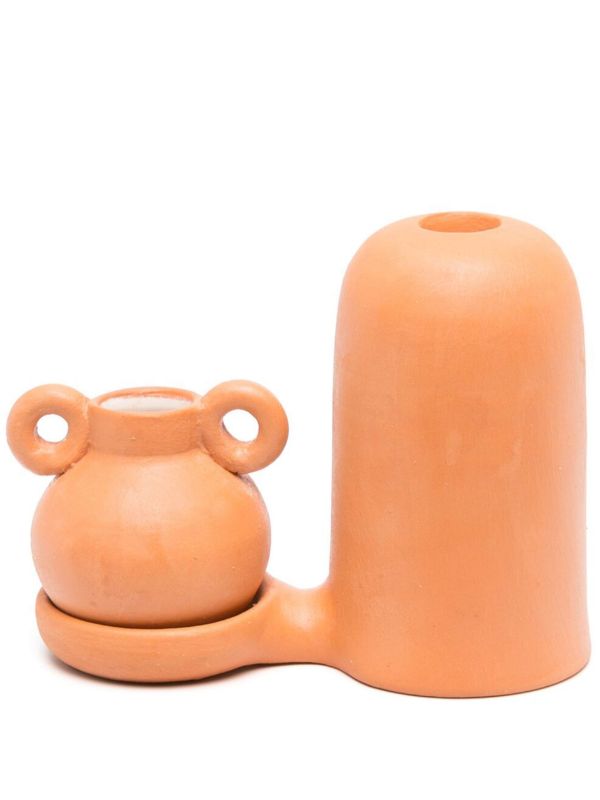 browns LOLA MAYERAS orange Blend earthenware candlestick | Browns Candle Holders
