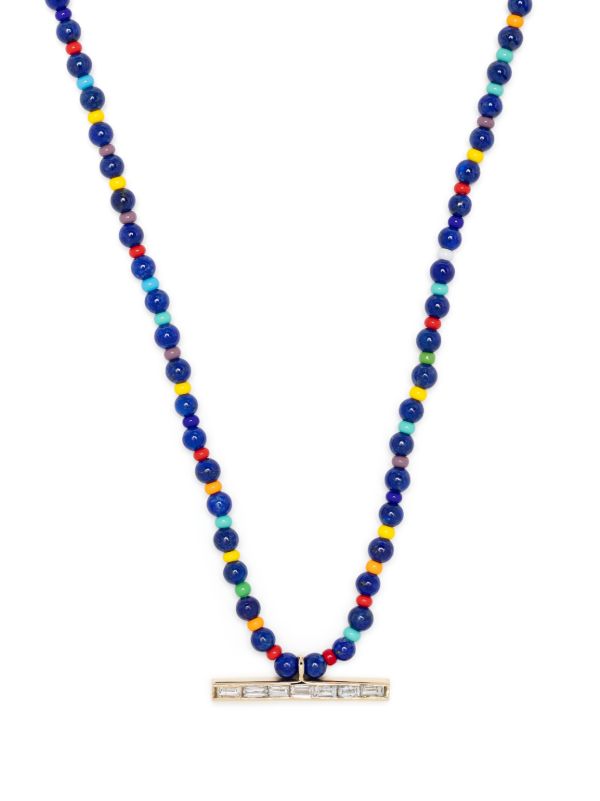 browns LUIS MORAIS 14K Yellow Gold ID Bar Diamond Beaded Necklace | Browns Necklaces