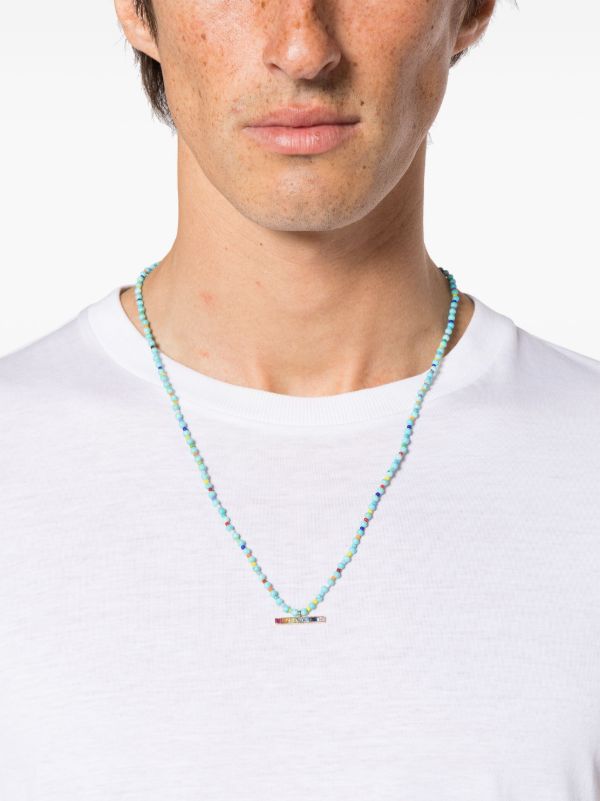 Browns LUIS MORAIS 14K Yellow Gold ID Bar Sapphire Beaded Necklace | Browns Necklaces