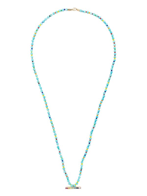 Browns LUIS MORAIS 14K Yellow Gold ID Bar Sapphire Beaded Necklace | Browns Necklaces