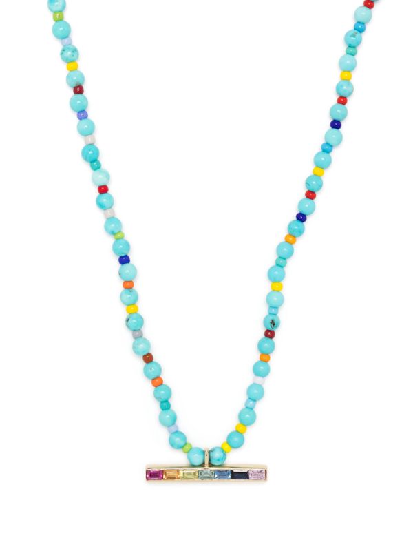 browns LUIS MORAIS 14K Yellow Gold ID Bar Sapphire Beaded Necklace | Browns Necklaces