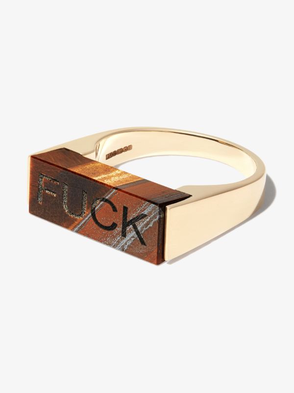 browns LUIS MORAIS 14K yellow gold slogan tiger's eye ring | Browns Rings