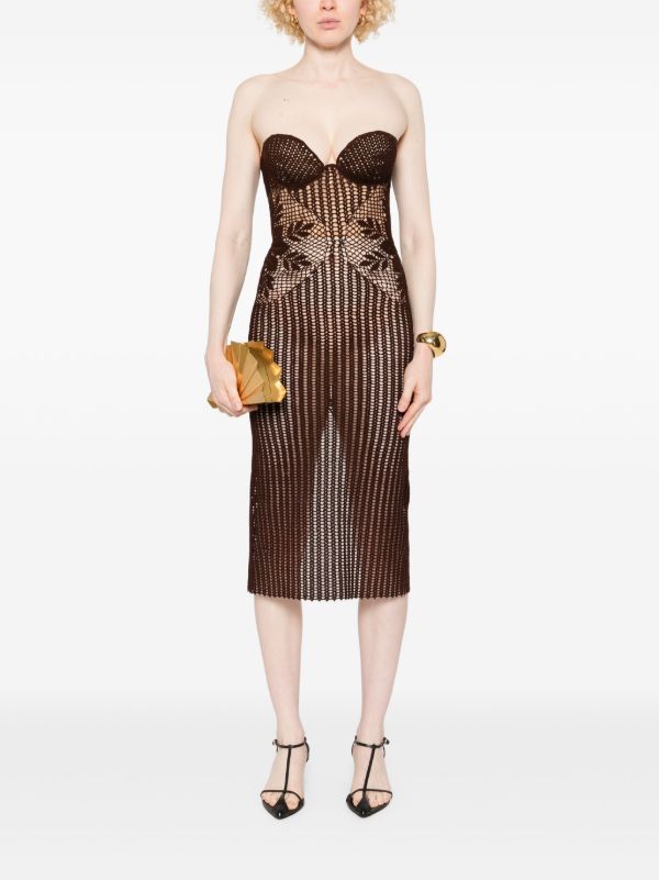 Browns Magda Butrym Strapless Crochet Midi Dress | Browns Cocktail & Party Dresses