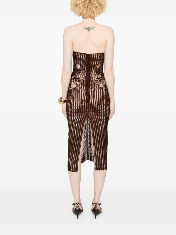 Browns Magda Butrym Strapless Crochet Midi Dress | Browns Cocktail & Party Dresses