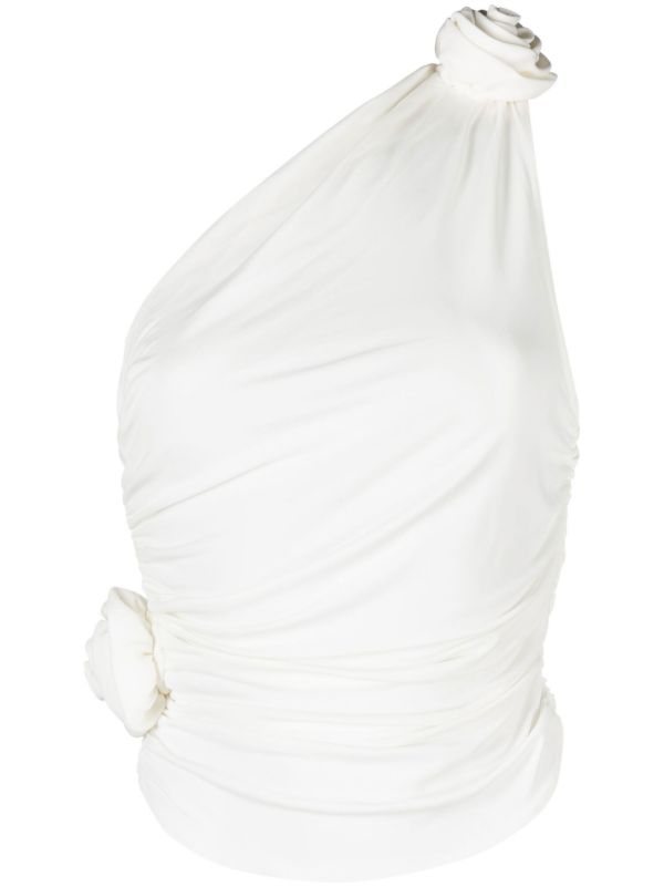 browns Magda Butrym White Rose One-Shoulder Top | Browns T-Shirts & Jersey Shirts