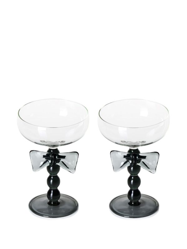 Browns Maison Balzac Black Bow Coupes Glasses Set | Browns Glassware