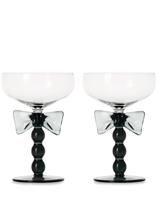 browns Maison Balzac black Bow Coupes Glasses Set | Browns Glassware