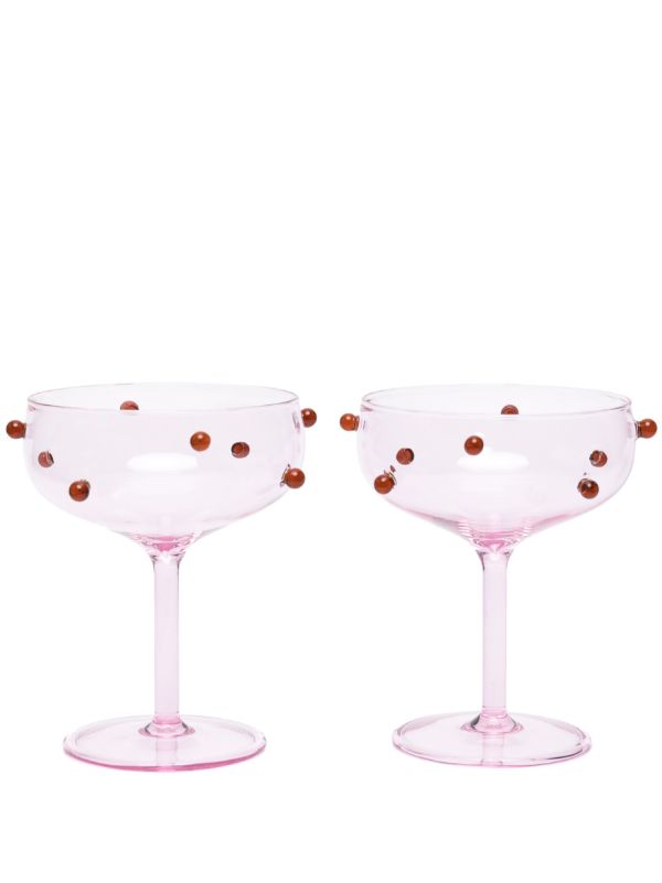 browns Maison Balzac Pink And Amber Red Pomponette Glass Set | Browns Glassware