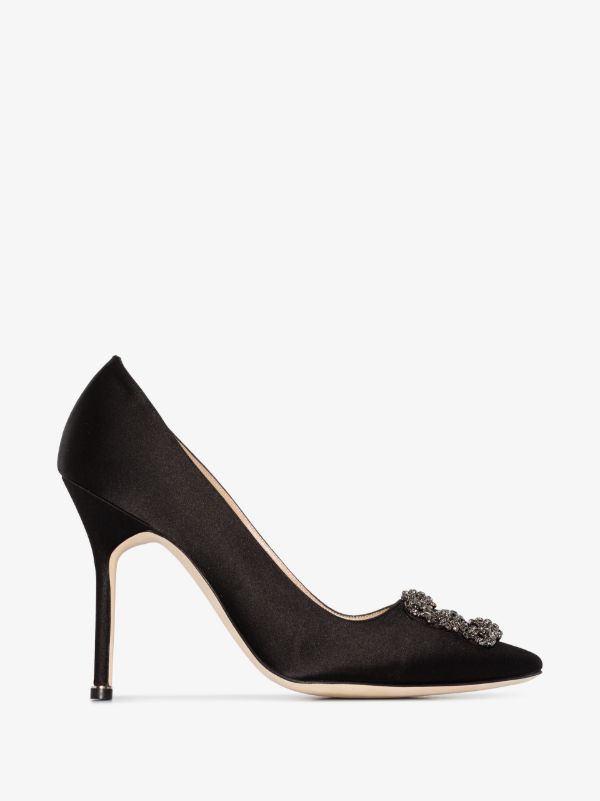 browns Manolo Blahnik Black Hangisi 105 Satin Pumps | Browns Pumps