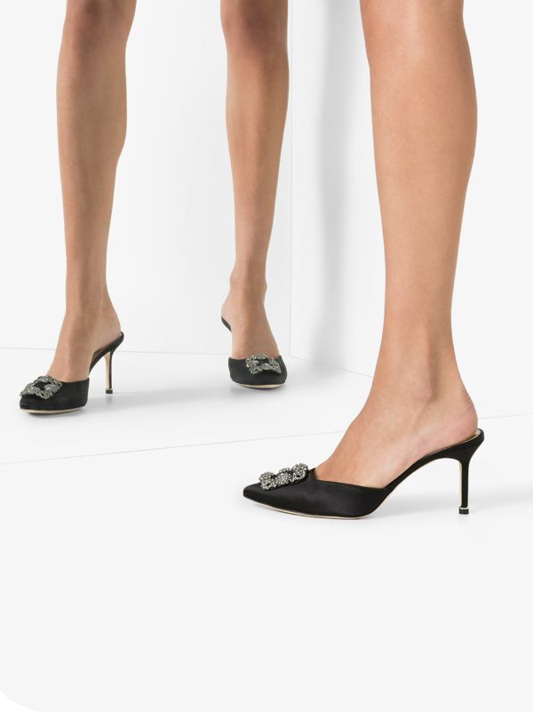 Browns Manolo Blahnik Black Hangisi 70 Satin Pumps | Browns Mules