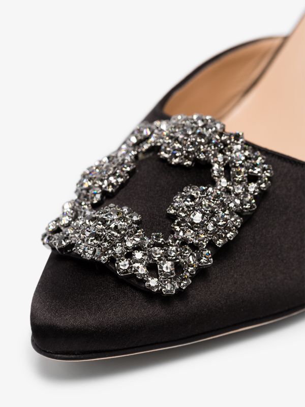 Browns Manolo Blahnik Black Hangisi 70 Satin Pumps | Browns Mules