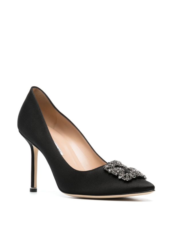 Browns Manolo Blahnik Black Hangisi 90 Crystal Satin Pumps | Browns Pumps