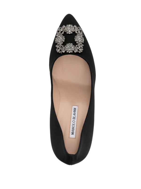 Browns Manolo Blahnik Black Hangisi 90 Crystal Satin Pumps | Browns Pumps