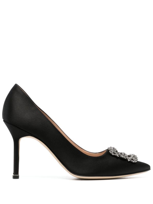 browns Manolo Blahnik Black Hangisi 90 Crystal Satin Pumps | Browns Pumps