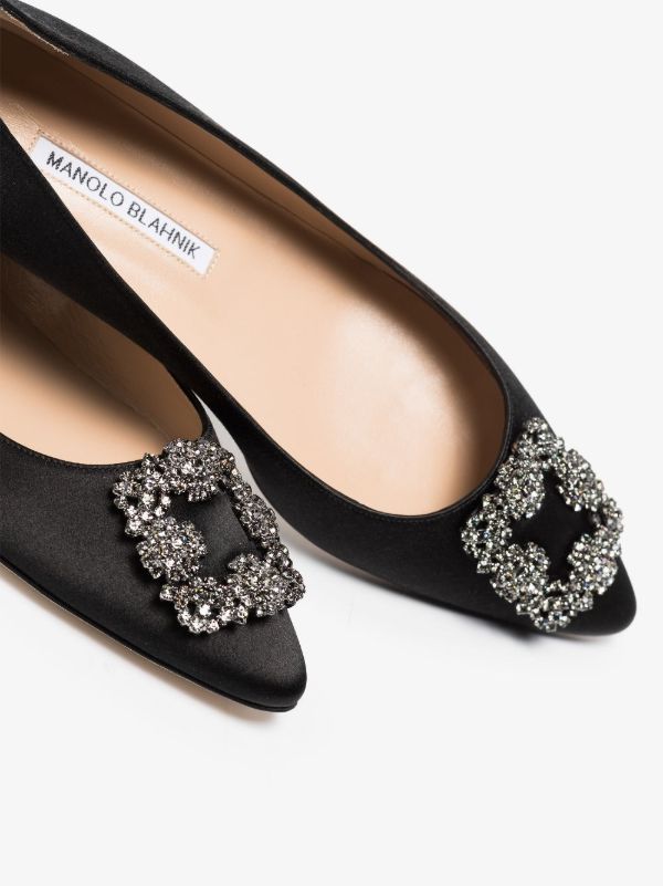 Browns Manolo Blahnik Black Hangisi Crystal Satin Ballet Pumps | Browns Pumps