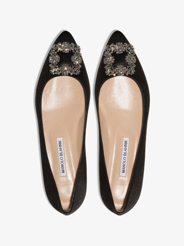 Browns Manolo Blahnik Black Hangisi Crystal Satin Ballet Pumps | Browns Pumps
