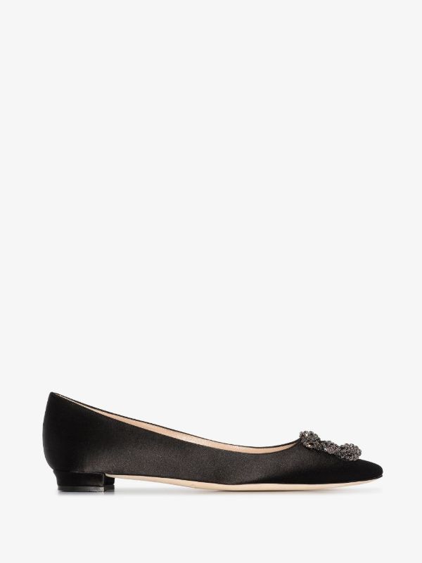 browns Manolo Blahnik black Hangisi crystal satin ballet pumps | Browns Pumps