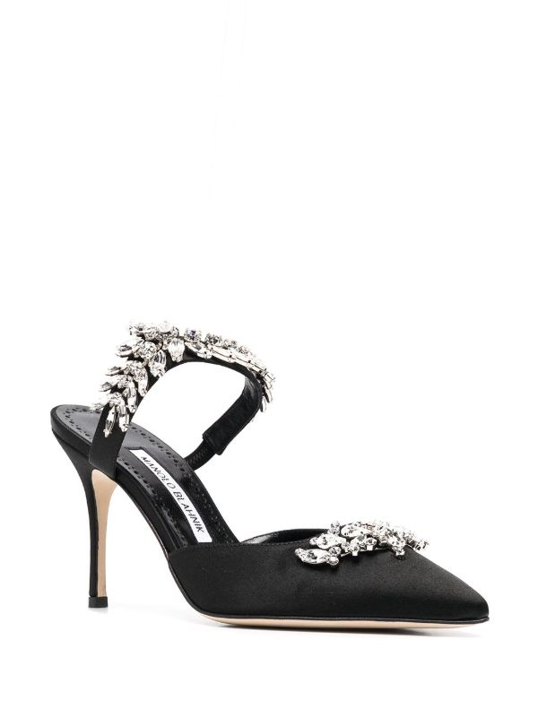 Browns Manolo Blahnik Black Lurum 90 Crystal Satin Pumps | Browns Pumps