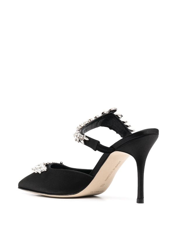 Browns Manolo Blahnik Black Lurum 90 Crystal Satin Pumps | Browns Pumps