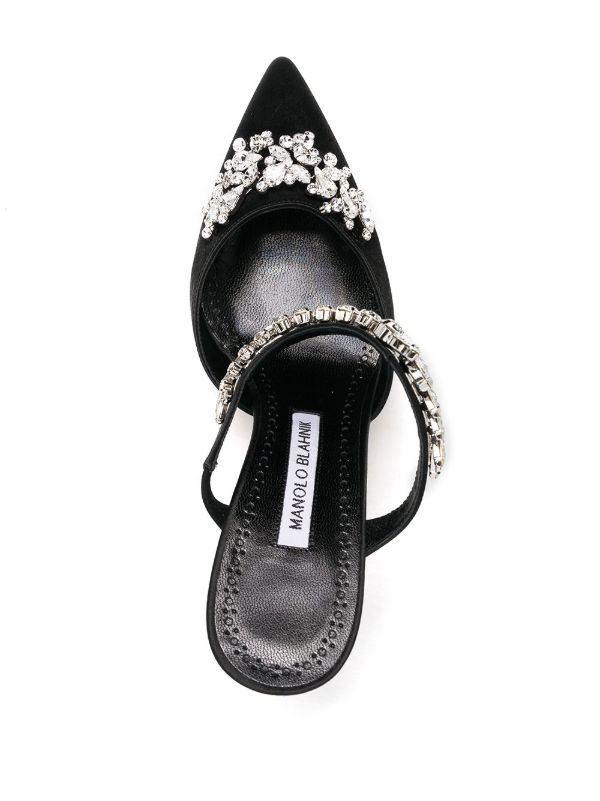 Browns Manolo Blahnik Black Lurum 90 Crystal Satin Pumps | Browns Pumps