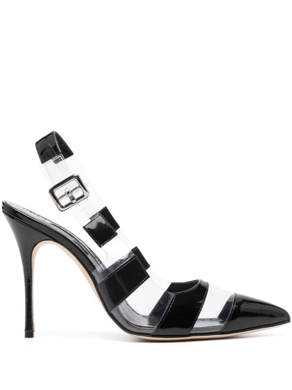browns Manolo Blahnik Black Uxra 70 Striped Pumps | Browns Pumps