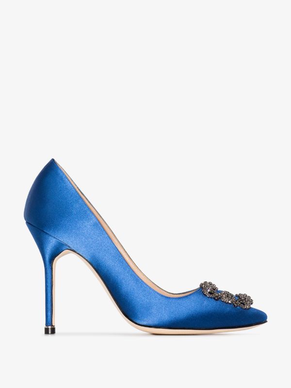 browns Manolo Blahnik blue Hangisi 105 satin pumps | Browns Pumps