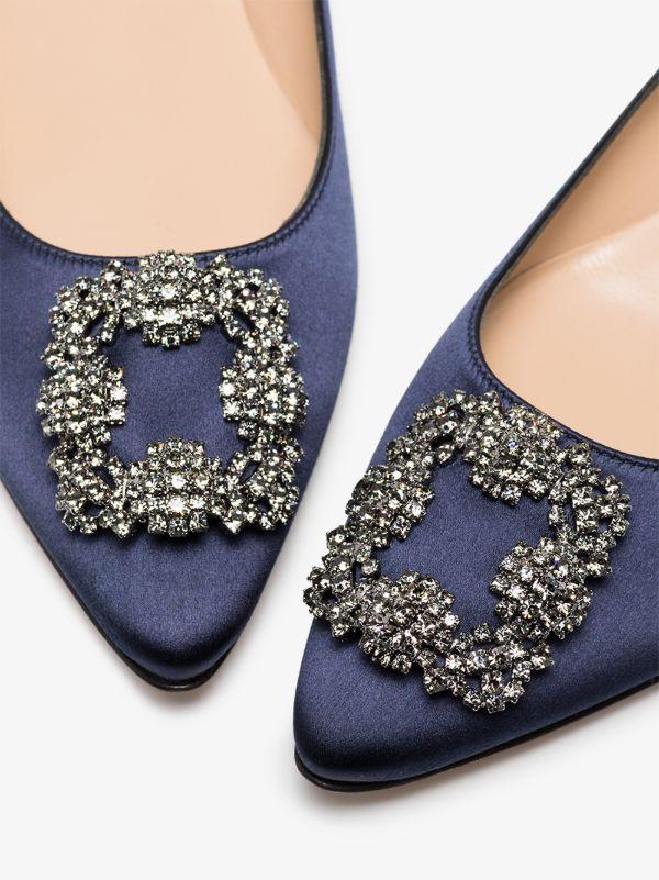 Browns Manolo Blahnik Blue Hangisi Crystal Satin Pumps | Browns Pumps
