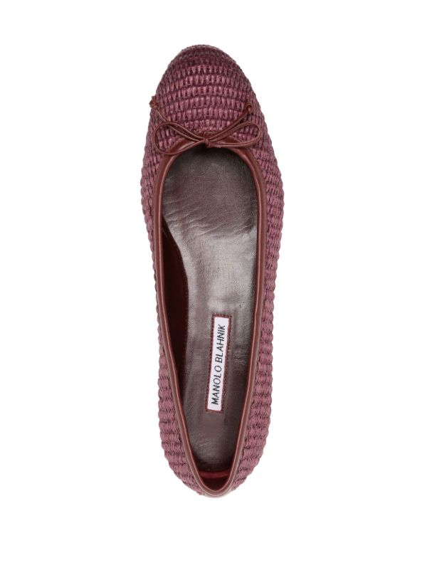 Browns Manolo Blahnik Bordeaux Red Woven Ballerina Shoes | Browns Ballerina Shoes