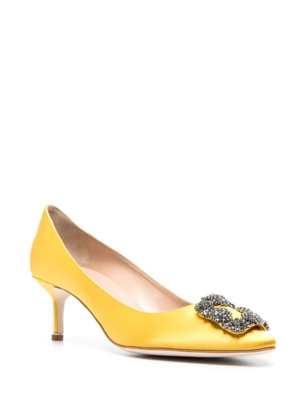 Browns Manolo Blahnik Yellow Hangisi 50 Crystal Satin Pumps | Browns Pumps