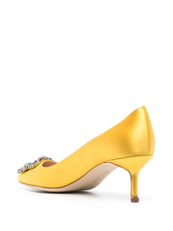 Browns Manolo Blahnik Yellow Hangisi 50 Crystal Satin Pumps | Browns Pumps