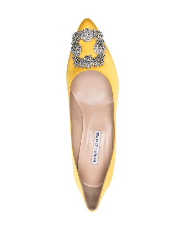 Browns Manolo Blahnik Yellow Hangisi 50 Crystal Satin Pumps | Browns Pumps