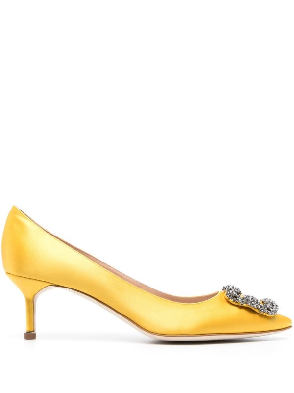 browns Manolo Blahnik yellow Hangisi 50 Crystal Satin Pumps | Browns Pumps