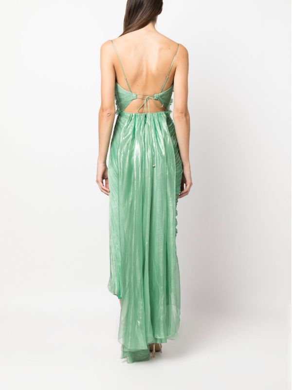 Browns Maria Lucia Hohan Green Siona Plissé Silk Midi Dress | Browns Cocktail & Party Dresses