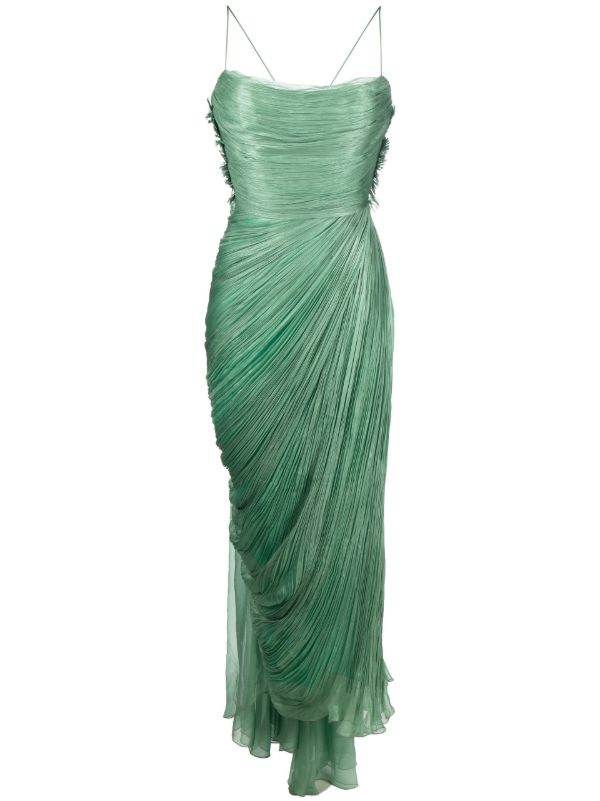 browns Maria Lucia Hohan green Siona plissé silk midi dress | Browns Cocktail & Party Dresses