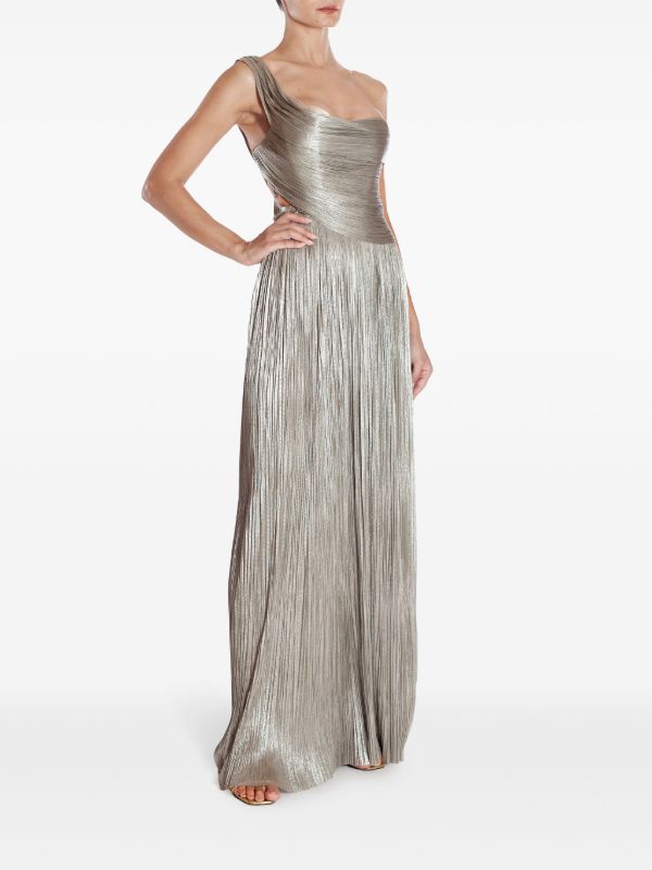 Browns Maria Lucia Hohan Silver Serene Pleated Silk Gown | Browns Evening Dresses