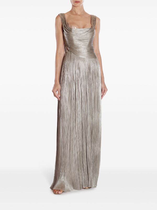 Browns Maria Lucia Hohan Silver Serene Pleated Silk Gown | Browns Evening Dresses