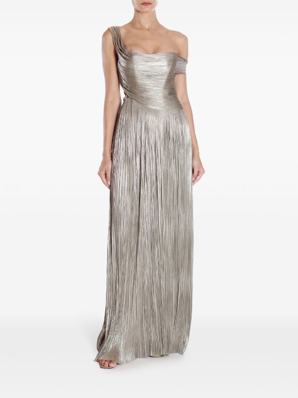 Browns Maria Lucia Hohan Silver Serene Pleated Silk Gown | Browns Evening Dresses