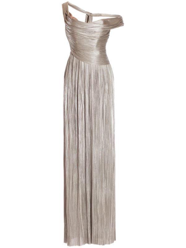 browns Maria Lucia Hohan Silver Serene Pleated Silk Gown | Browns Evening Dresses