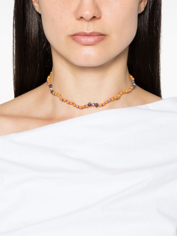 Browns Marie Lichtenberg 9K Yellow Gold Mauli Ghana Emerald Beaded Necklace | Browns Fine Necklaces